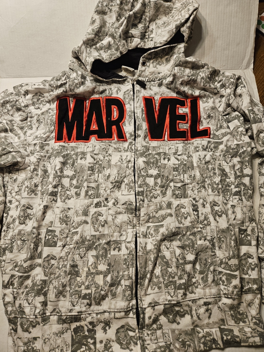 Marvel Black & White Comic-Panel Zip Jacket with Red-Trim Logo